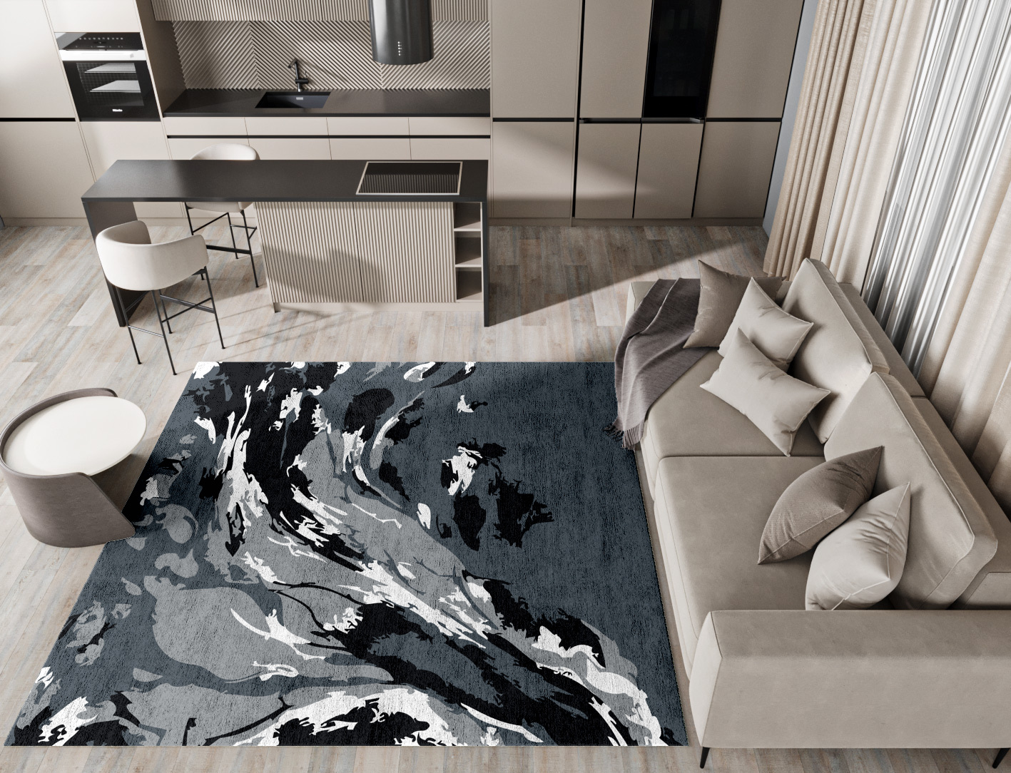 Lava Ash Monochrome Square Hand Tufted Bamboo Silk Custom Rug by Rug Artisan