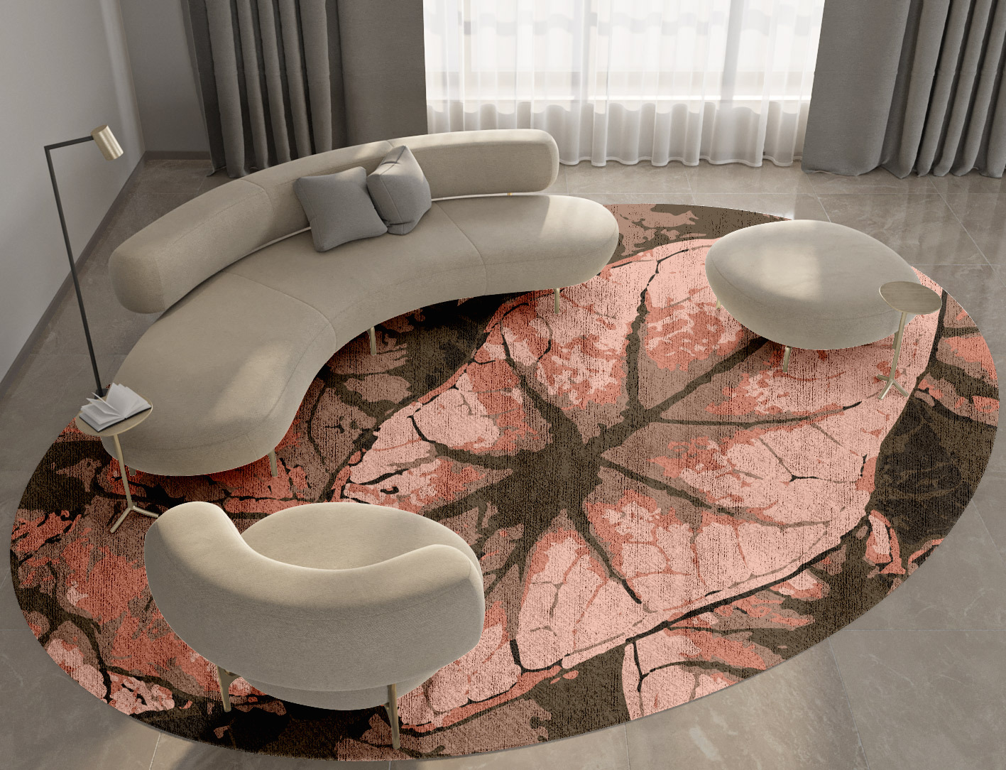 Leaf Floral Oval Hand Knotted Bamboo Silk Custom Rug by Rug Artisan