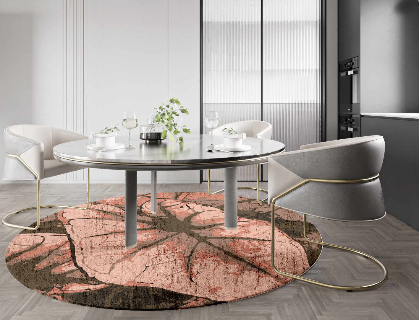 Leaf Floral Round Hand Knotted Bamboo Silk Custom Rug by Rug Artisan