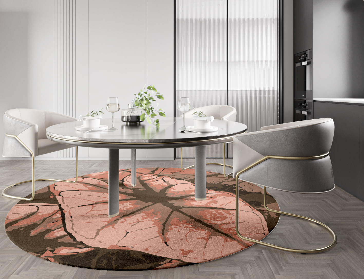 Leaf Floral Round Hand Knotted Tibetan Wool Custom Rug by Rug Artisan