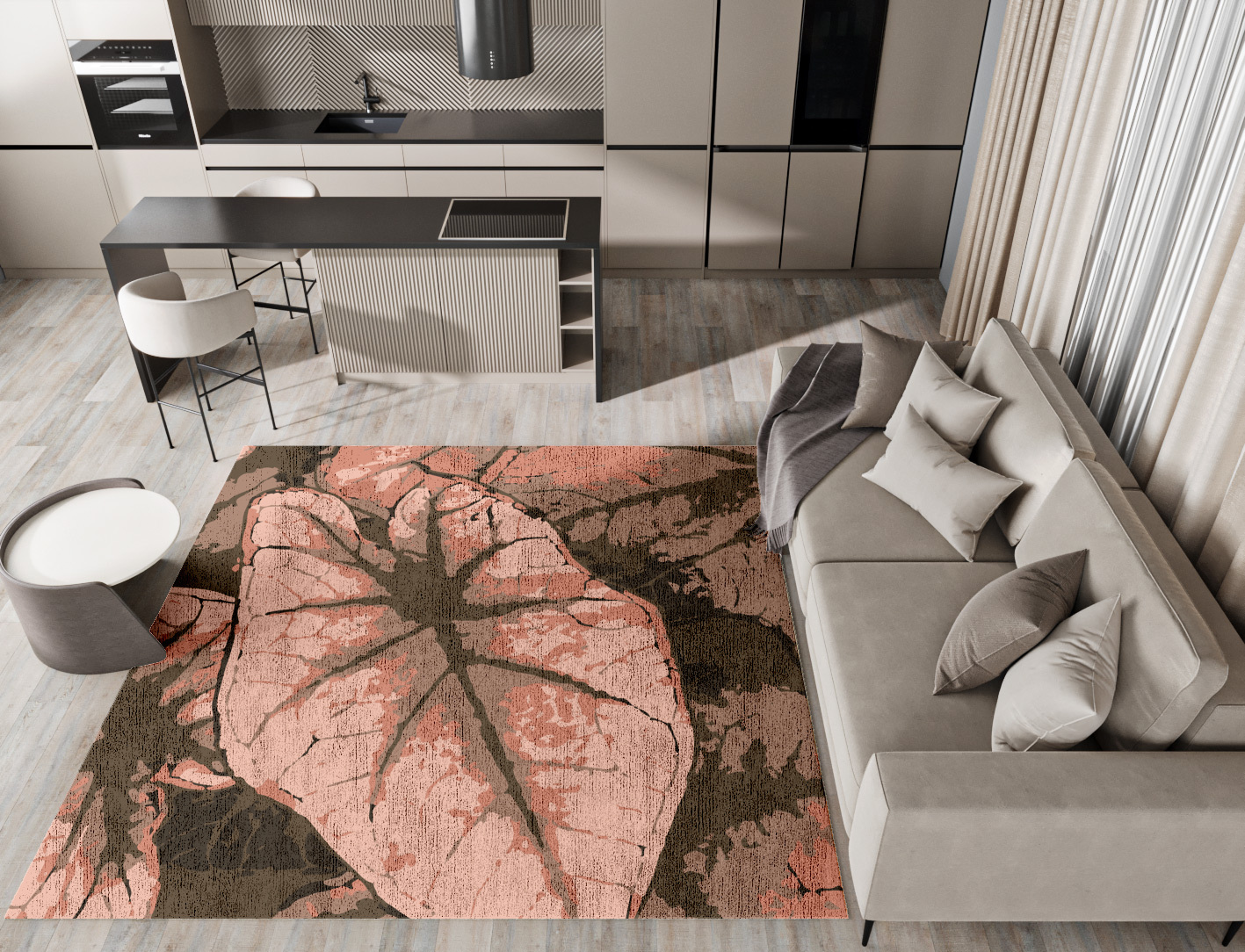 Leaf Floral Square Hand Knotted Bamboo Silk Custom Rug by Rug Artisan