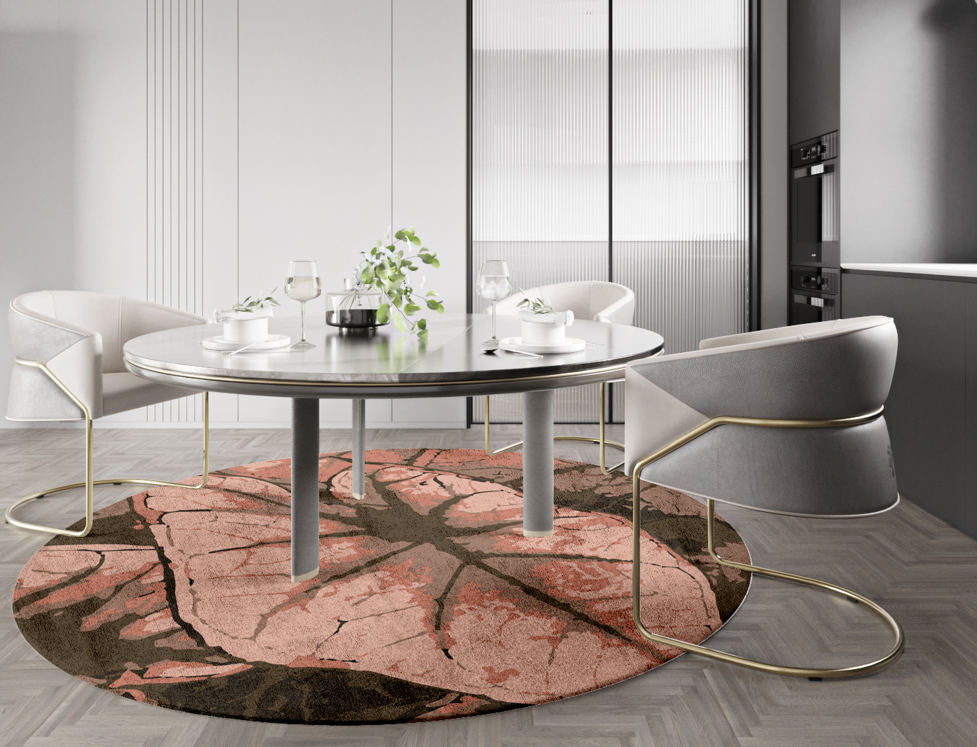 Leaf Floral Round Hand Tufted Bamboo Silk Custom Rug by Rug Artisan