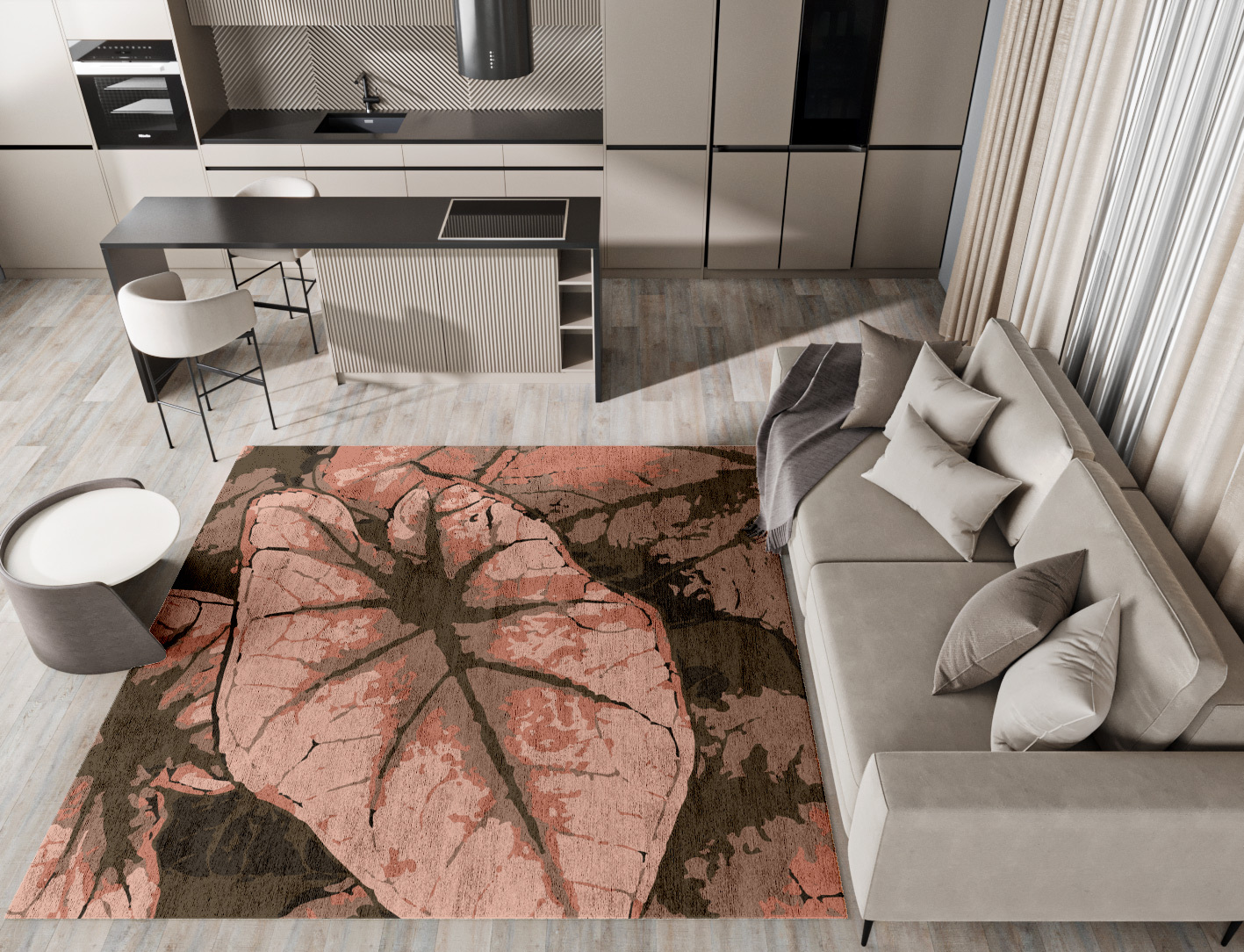 Leaf Floral Square Hand Tufted Bamboo Silk Custom Rug by Rug Artisan
