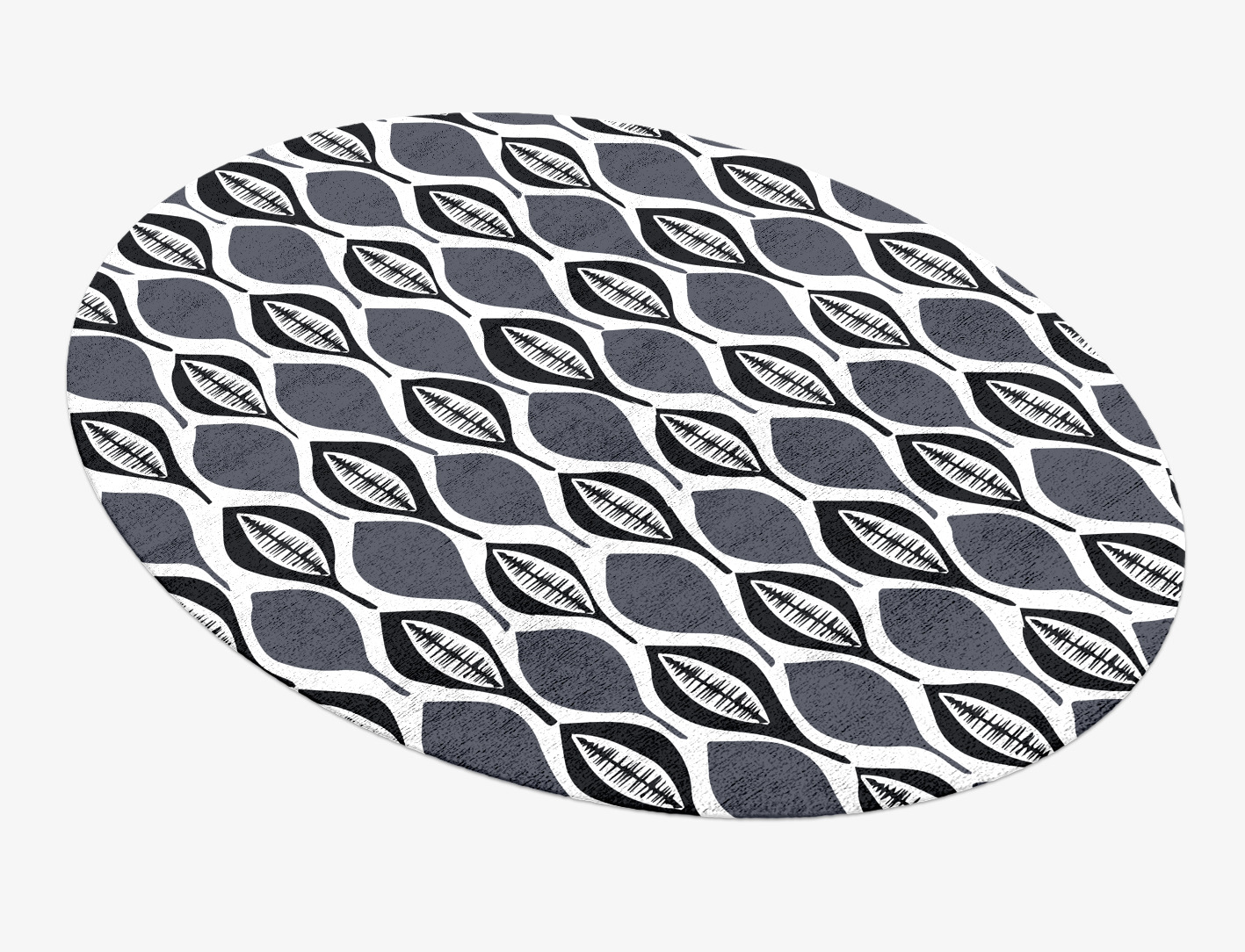 Leafwork Monochrome Oval Hand Knotted Bamboo Silk Custom Rug by Rug Artisan