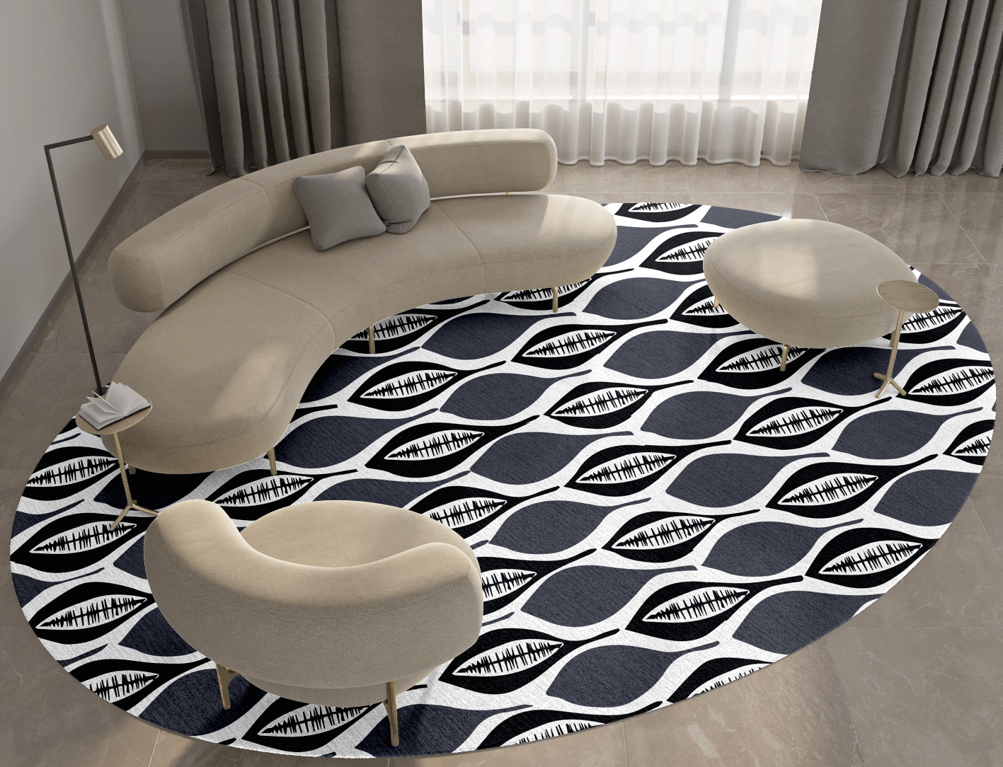 Leafwork Monochrome Oval Hand Knotted Tibetan Wool Custom Rug by Rug Artisan