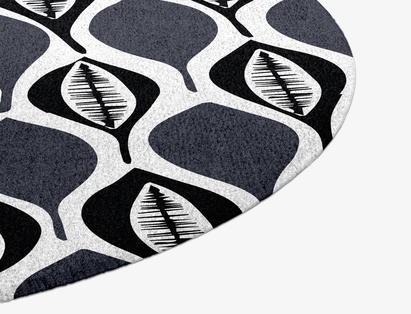 Leafwork Monochrome Round Hand Knotted Tibetan Wool Custom Rug by Rug Artisan