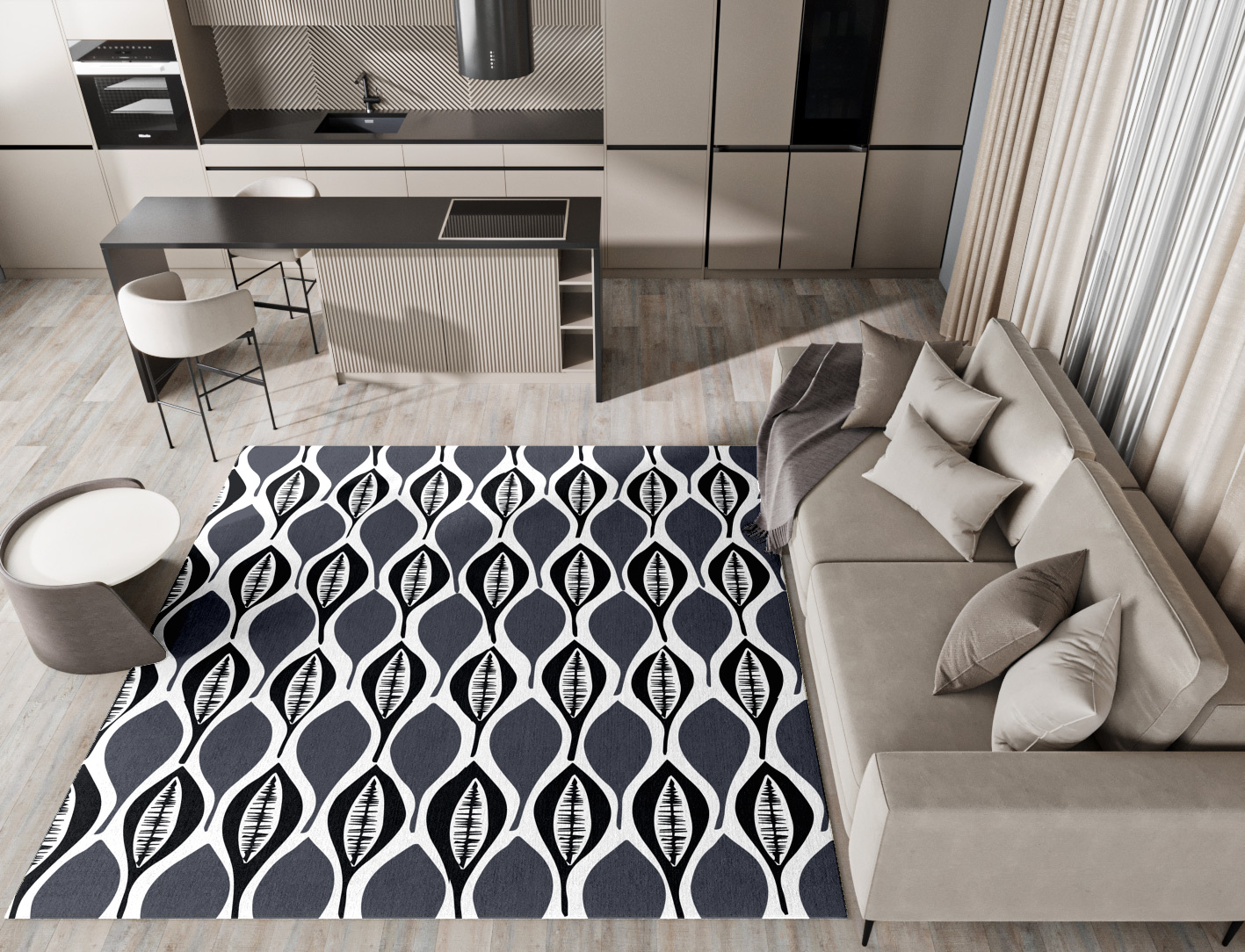 Leafwork Monochrome Square Hand Knotted Tibetan Wool Custom Rug by Rug Artisan