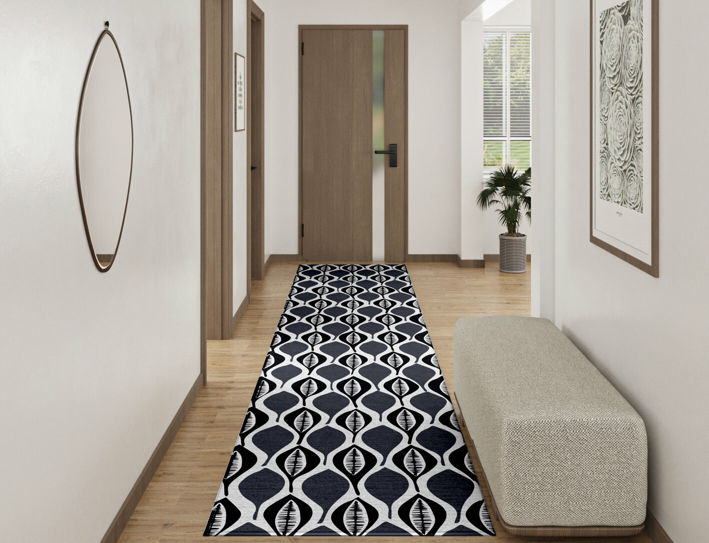 Leafwork Monochrome Runner Hand Tufted Pure Wool Custom Rug by Rug Artisan