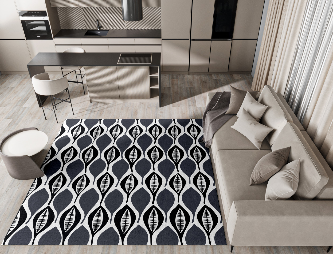 Leafwork Monochrome Square Hand Tufted Pure Wool Custom Rug by Rug Artisan