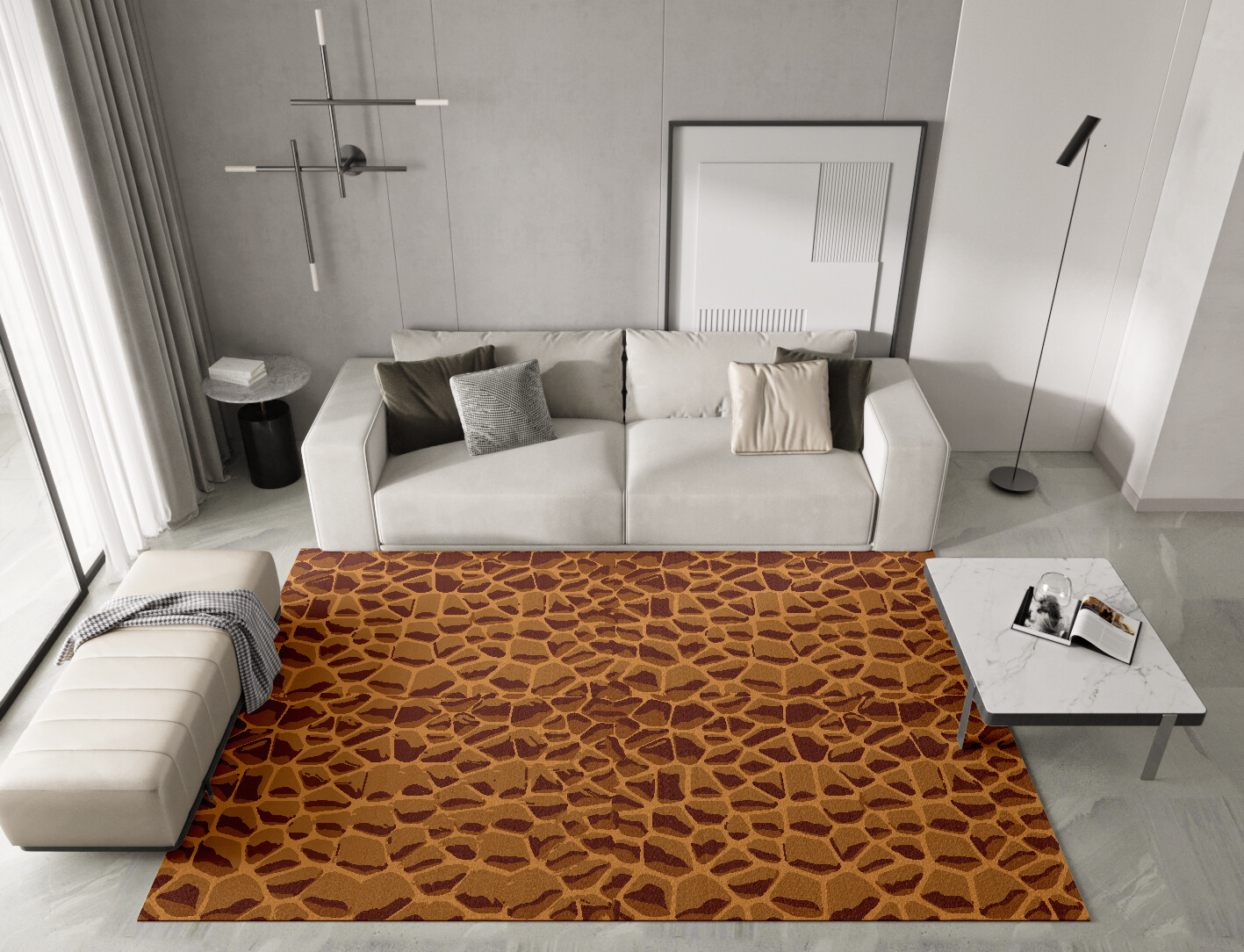 Leathered Geometric Rectangle Hand Knotted Tibetan Wool Custom Rug by Rug Artisan