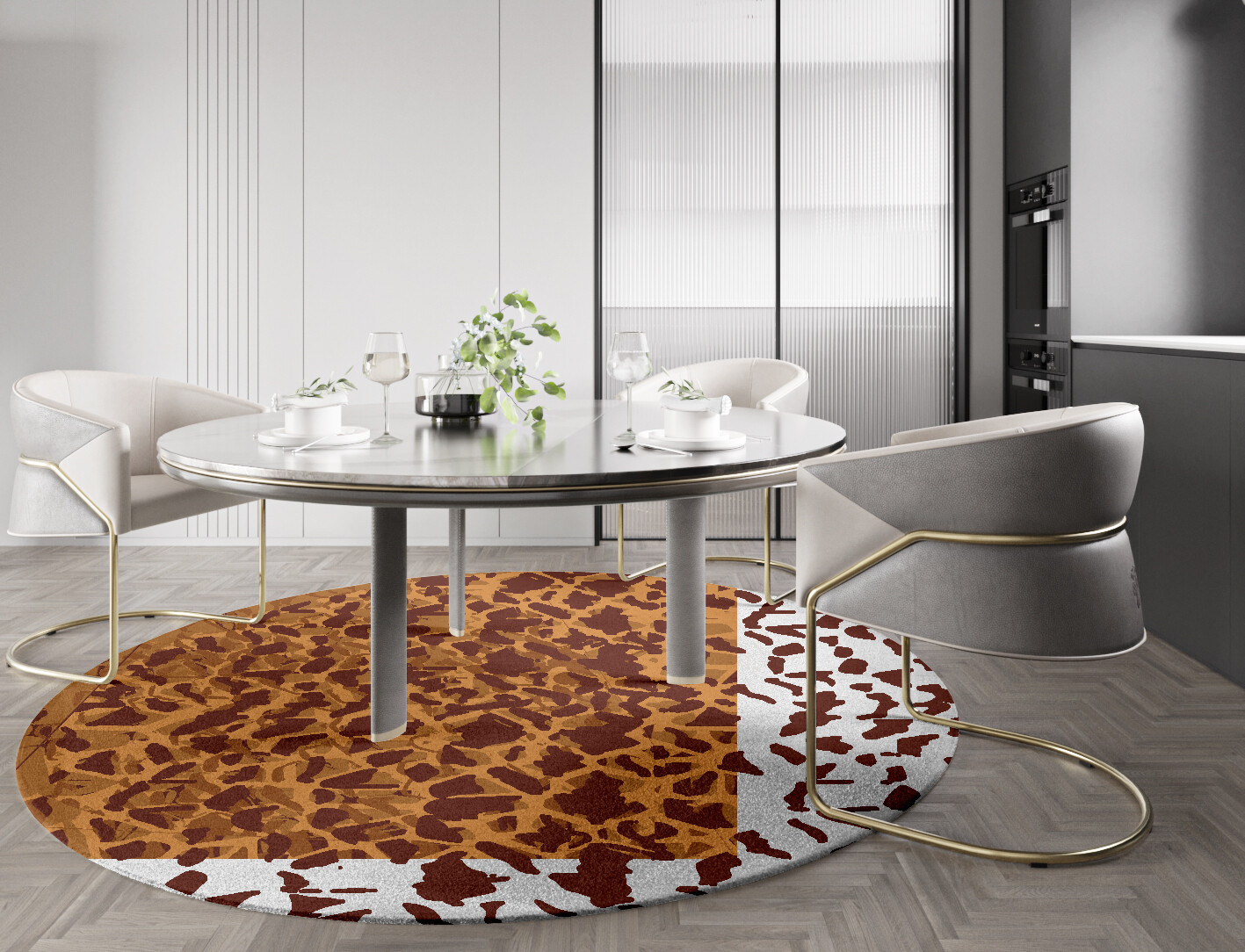 Leathered Geometric Round Hand Knotted Tibetan Wool Custom Rug by Rug Artisan