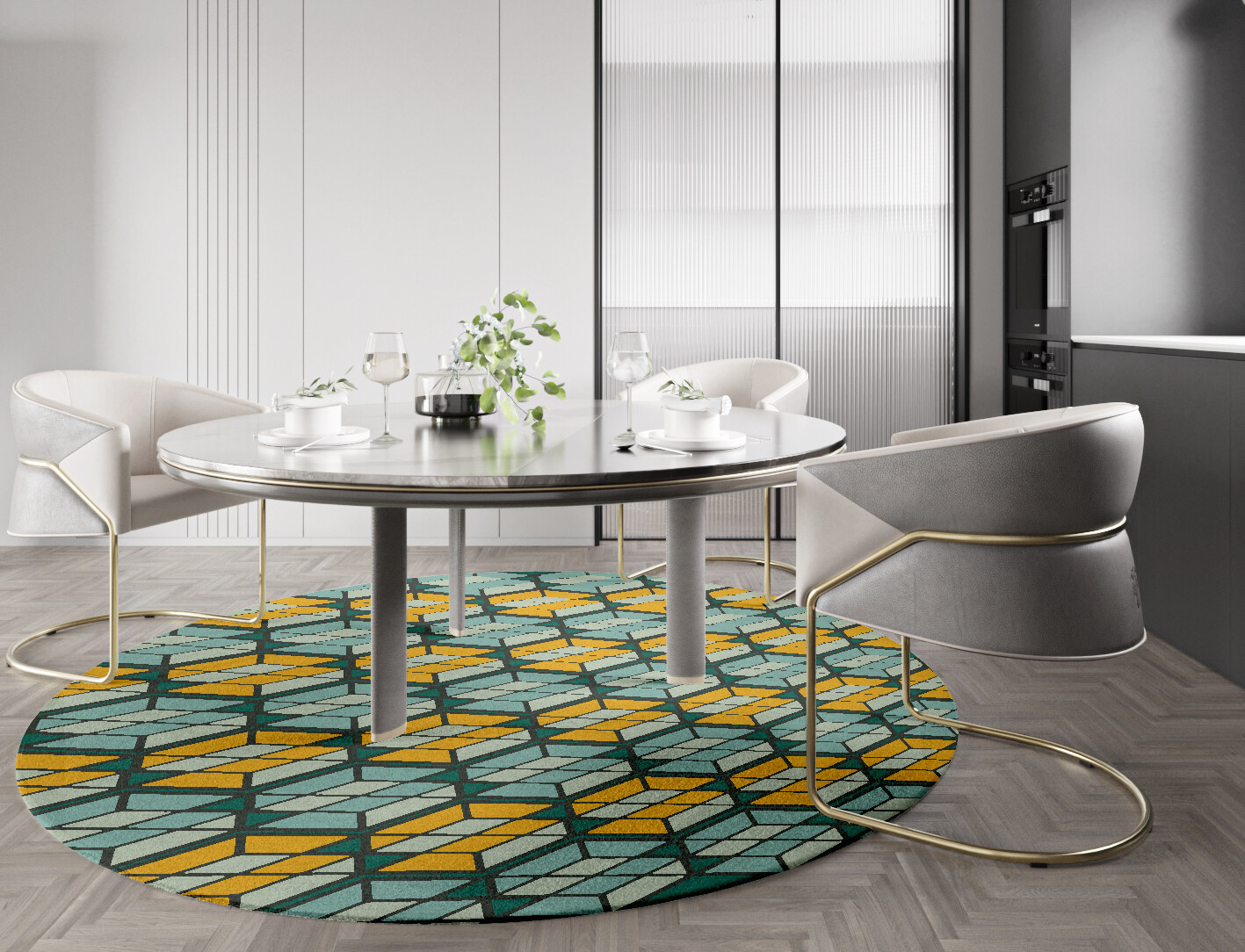 Levels Geometric Round Hand Knotted Tibetan Wool Custom Rug by Rug Artisan