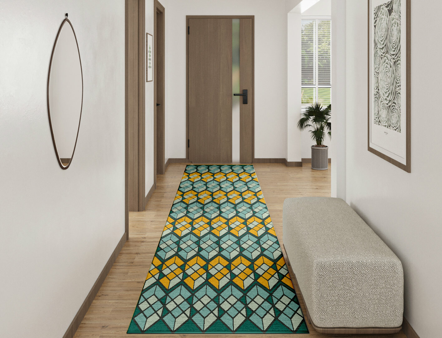 Levels Geometric Runner Hand Knotted Bamboo Silk Custom Rug by Rug Artisan