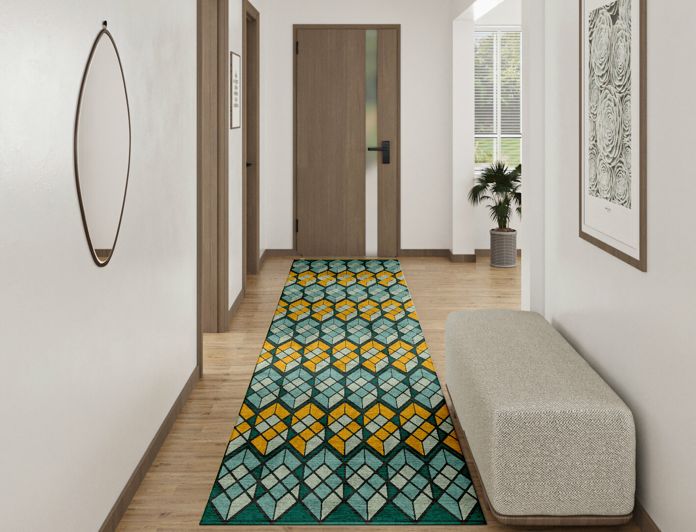 Levels Geometric Runner Hand Tufted Bamboo Silk Custom Rug by Rug Artisan