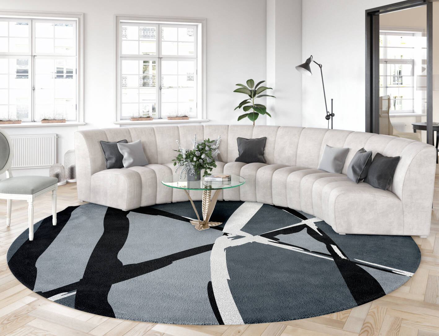 Light Scumble Monochrome Round Hand Tufted Pure Wool Custom Rug by Rug Artisan