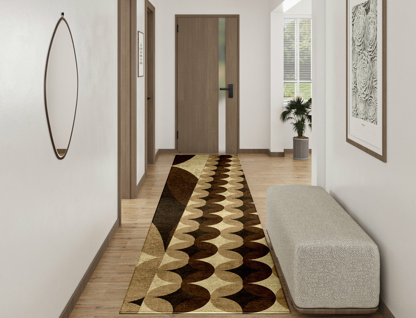 Light Shadows Geometric Runner Hand Tufted Bamboo Silk Custom Rug by Rug Artisan