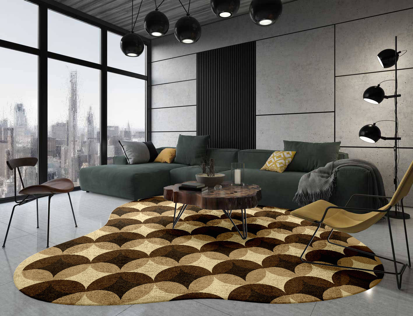 Light Shadows Modern Geometrics Splash Hand Tufted Bamboo Silk Custom Rug by Rug Artisan