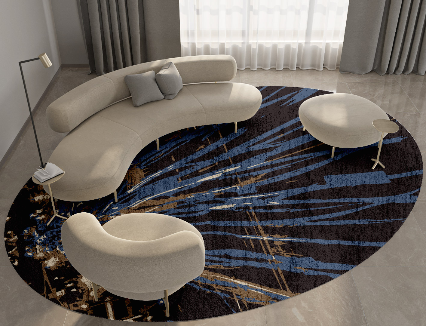 Lightfall Abstract Oval Hand Knotted Bamboo Silk Custom Rug by Rug Artisan
