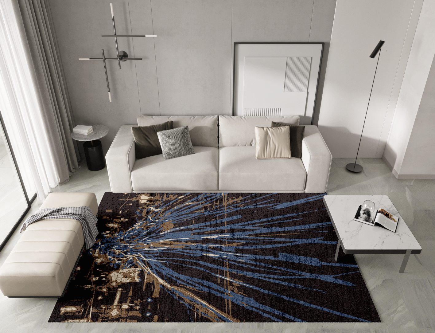 Lightfall Abstract Rectangle Hand Knotted Bamboo Silk Custom Rug by Rug Artisan