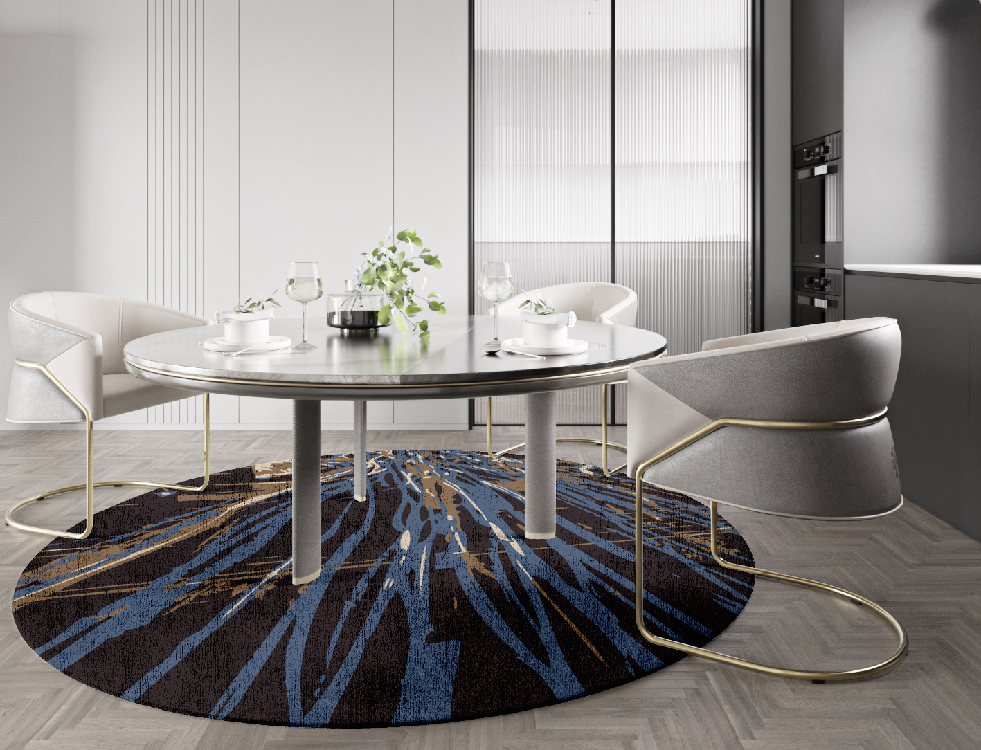 Lightfall Abstract Round Hand Knotted Bamboo Silk Custom Rug by Rug Artisan