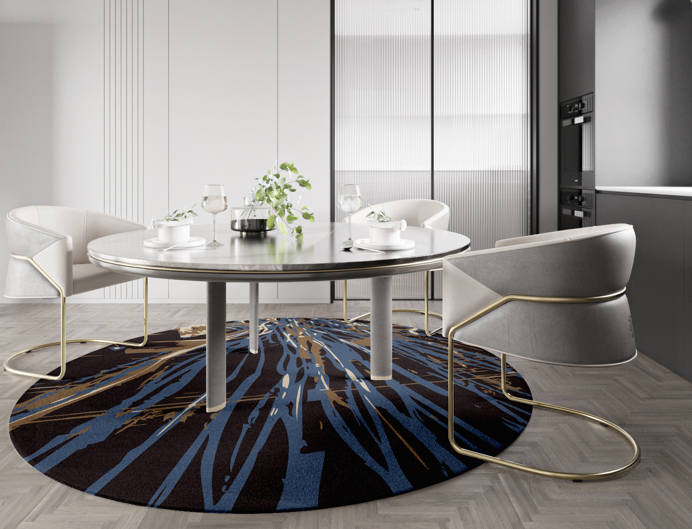 Lightfall Abstract Round Hand Knotted Tibetan Wool Custom Rug by Rug Artisan