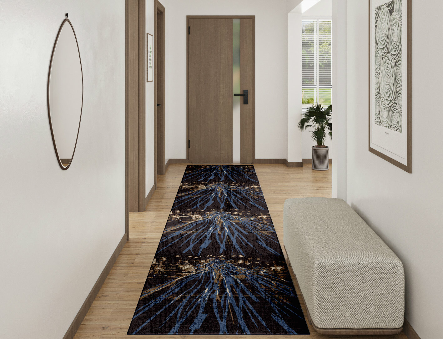 Lightfall Abstract Runner Hand Knotted Bamboo Silk Custom Rug by Rug Artisan