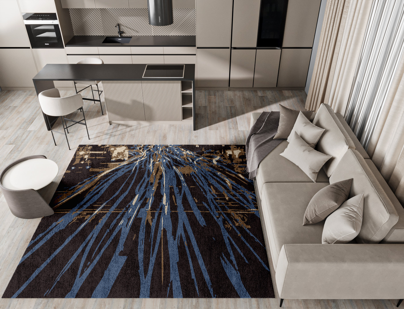 Lightfall Abstract Square Hand Knotted Bamboo Silk Custom Rug by Rug Artisan