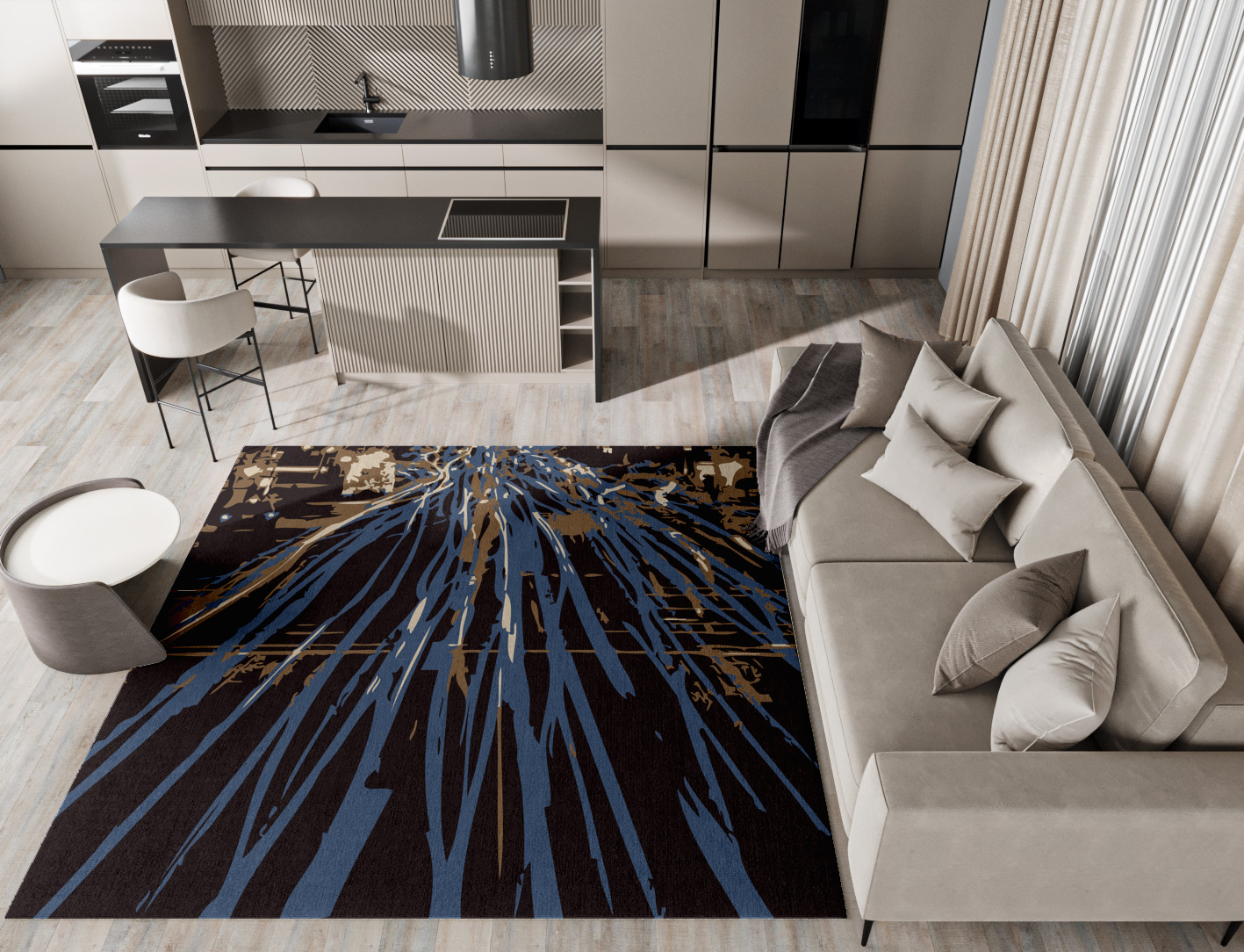Lightfall Abstract Square Hand Knotted Tibetan Wool Custom Rug by Rug Artisan