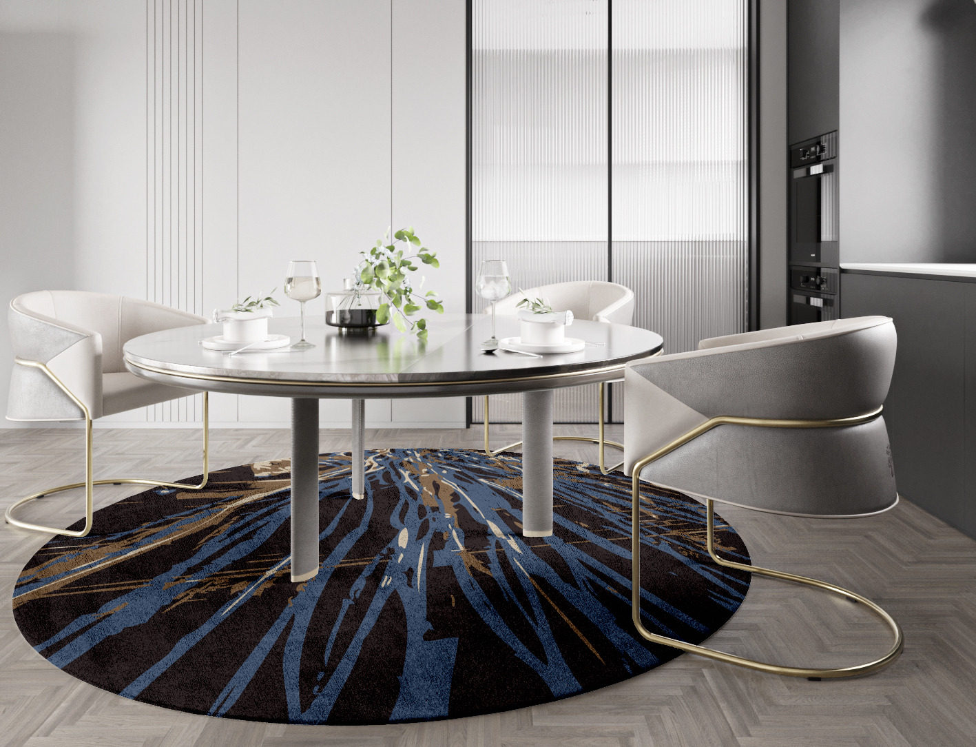 Lightfall Abstract Round Hand Tufted Bamboo Silk Custom Rug by Rug Artisan