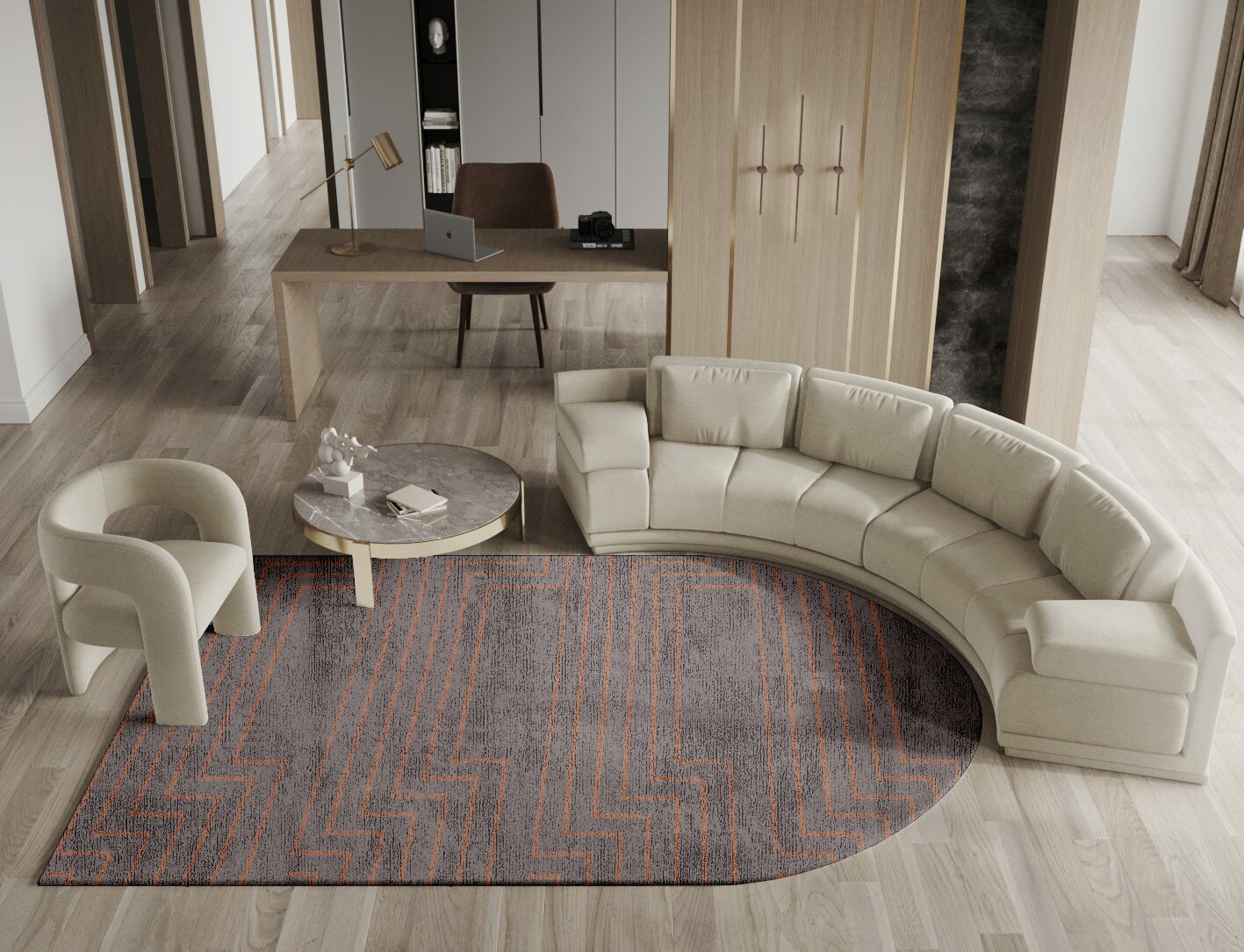 Lilt Minimalist Arch Hand Knotted Bamboo Silk Custom Rug by Rug Artisan