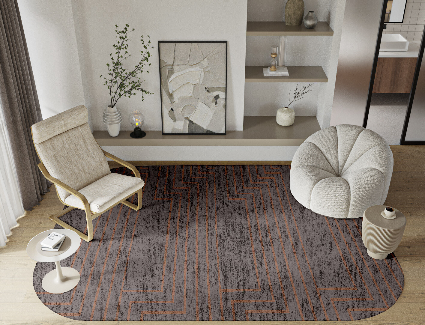 Lilt Minimalist Oblong Hand Knotted Bamboo Silk Custom Rug by Rug Artisan