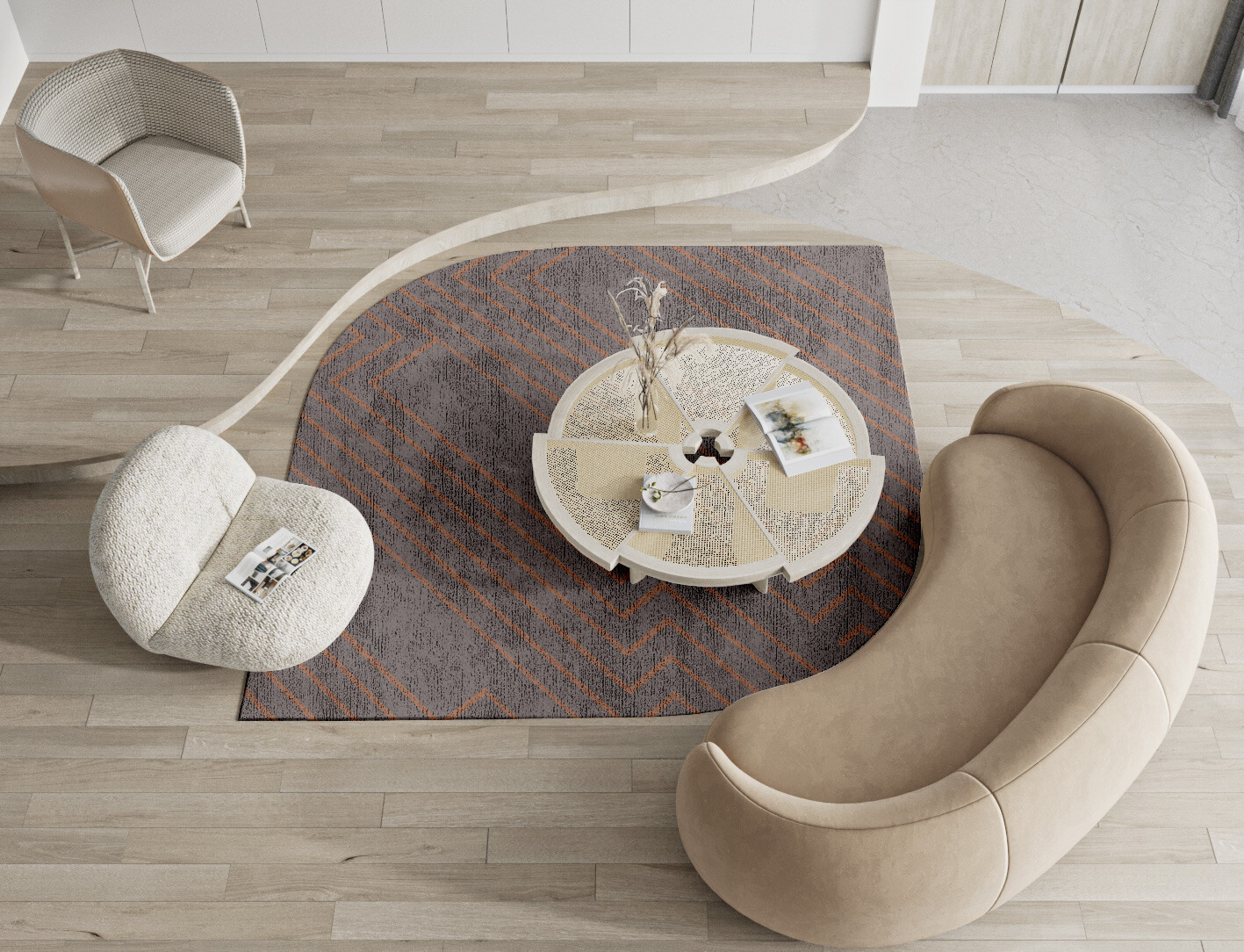 Lilt Minimalist Ogee Hand Knotted Bamboo Silk Custom Rug by Rug Artisan