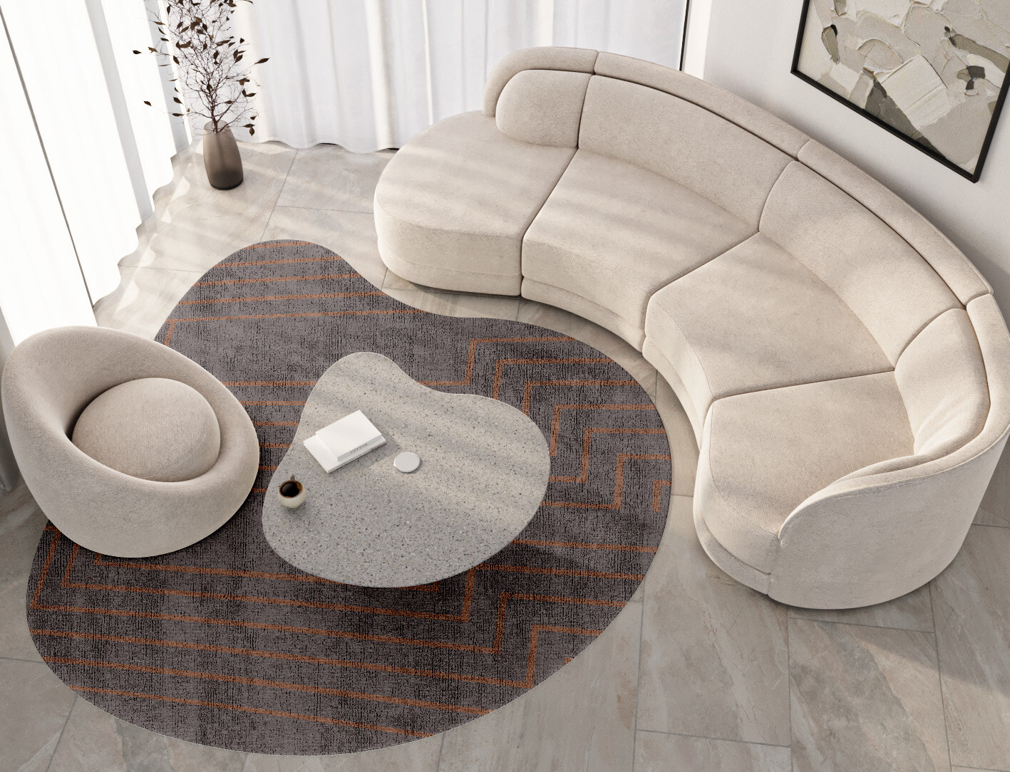 Lilt Minimalist Splash Hand Knotted Bamboo Silk Custom Rug by Rug Artisan