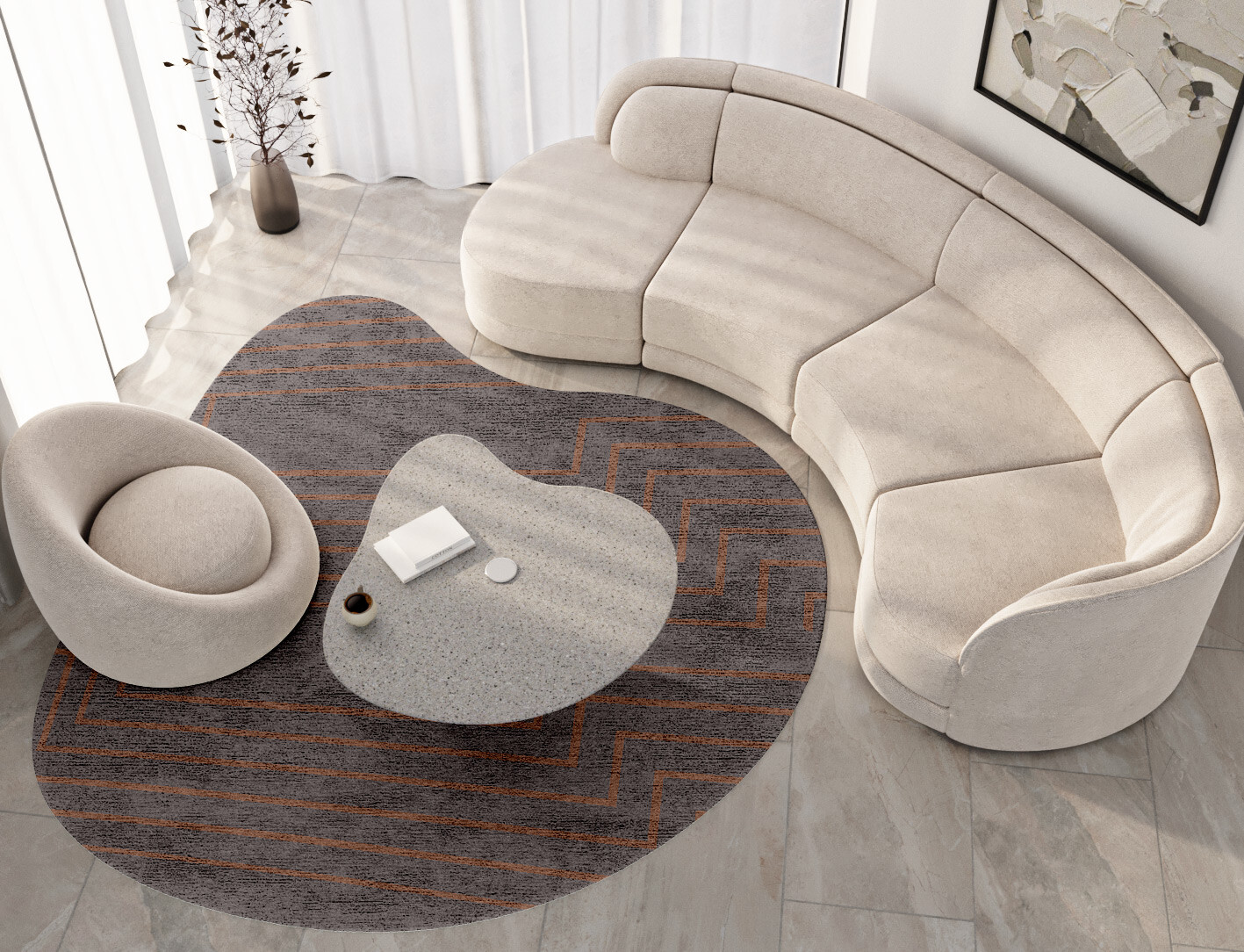 Lilt Minimalist Splash Hand Tufted Bamboo Silk Custom Rug by Rug Artisan