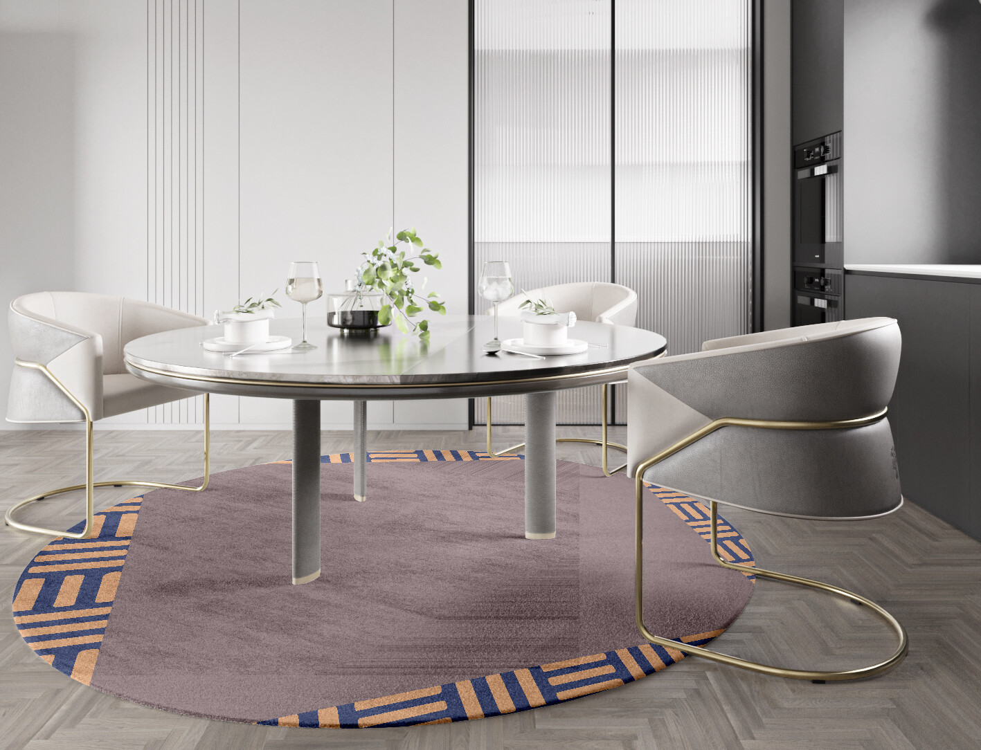 Limbus Geometric Round Hand Knotted Bamboo Silk Custom Rug by Rug Artisan