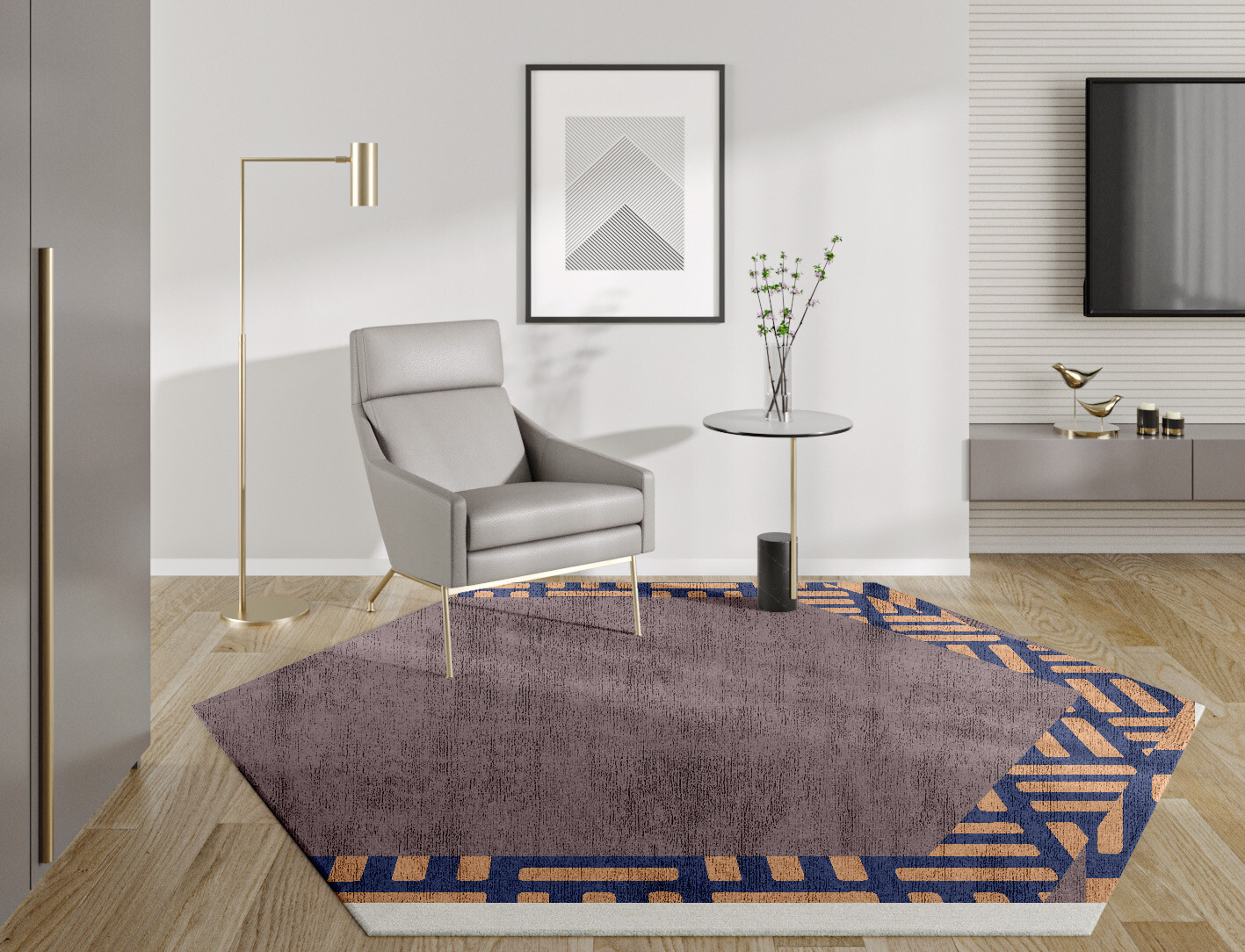 Limbus Geometric Hexagon Hand Tufted Bamboo Silk Custom Rug by Rug Artisan