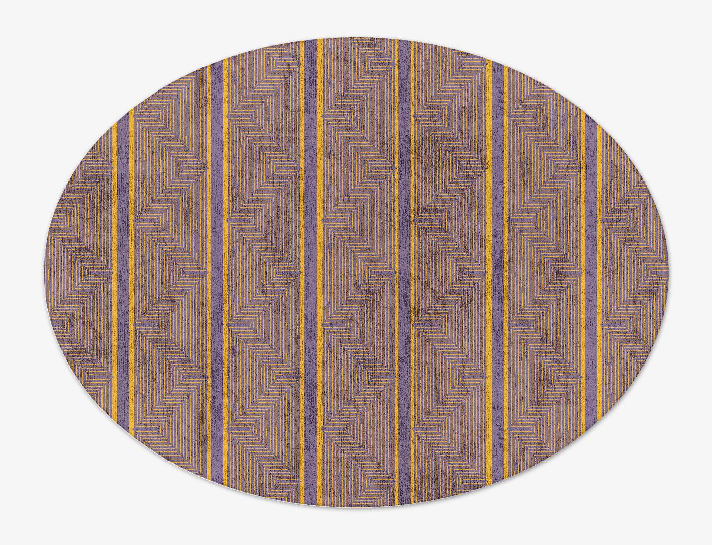 Line Lanes Modern Geometrics Oval Hand Tufted Bamboo Silk Custom Rug by Rug Artisan