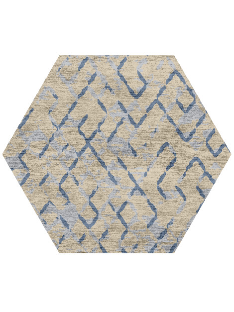 Linkage Cerulean Hexagon Hand Knotted Bamboo Silk Custom Rug by Rug Artisan