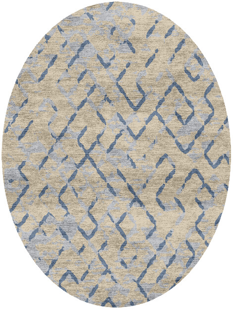 Linkage Cerulean Oval Hand Knotted Bamboo Silk Custom Rug by Rug Artisan