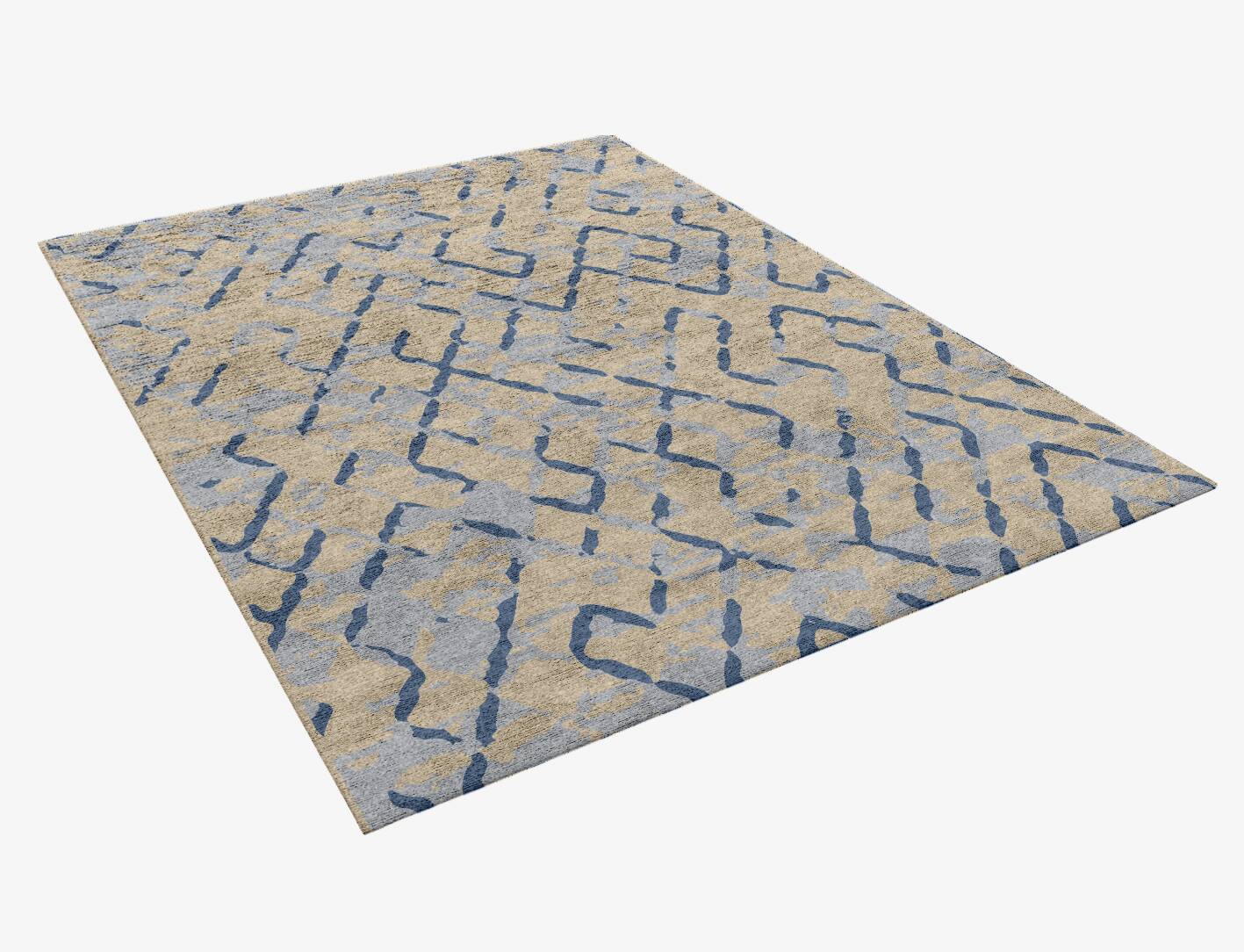 Linkage Cerulean Rectangle Hand Knotted Bamboo Silk Custom Rug by Rug Artisan