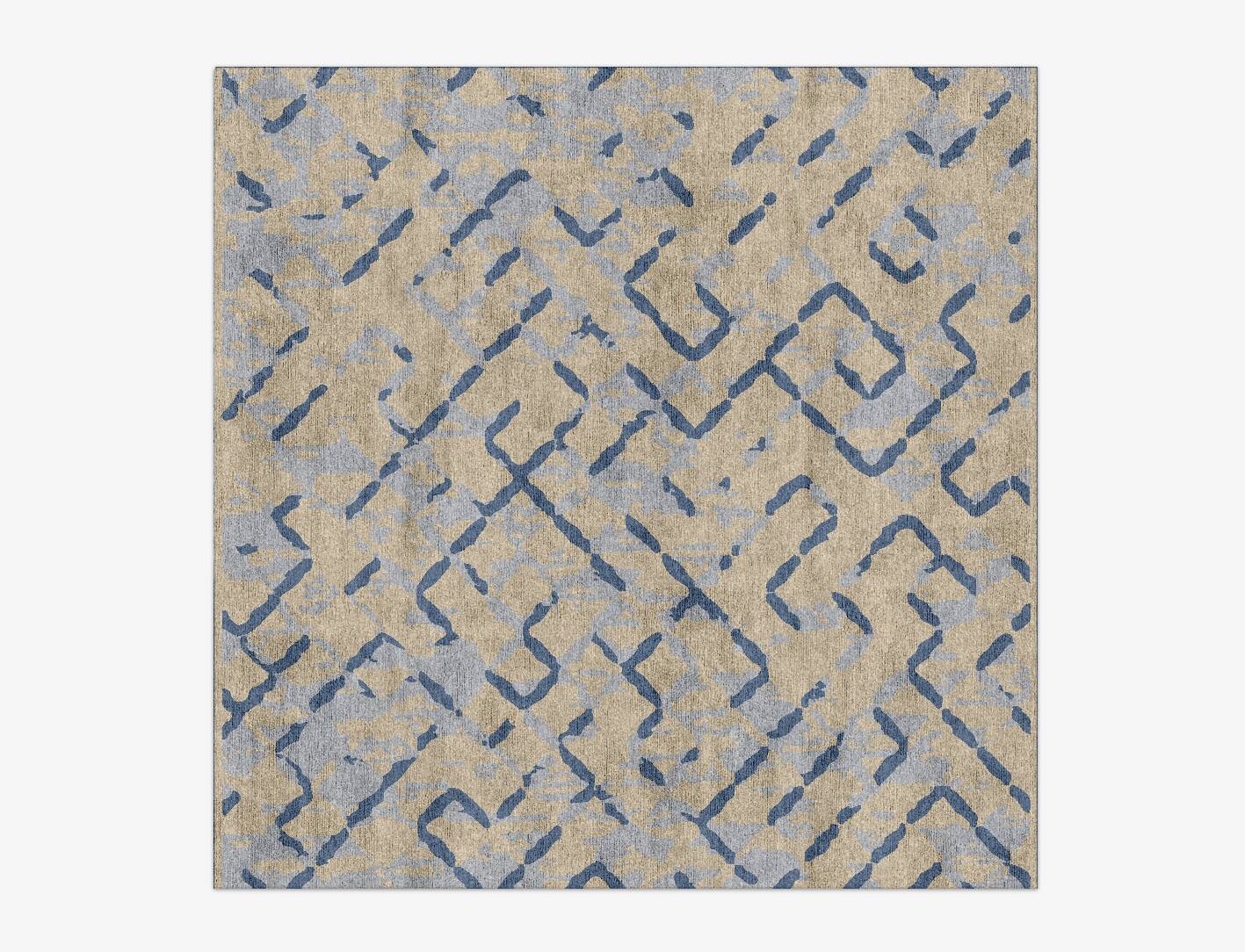 Linkage Cerulean Square Hand Knotted Bamboo Silk Custom Rug by Rug Artisan