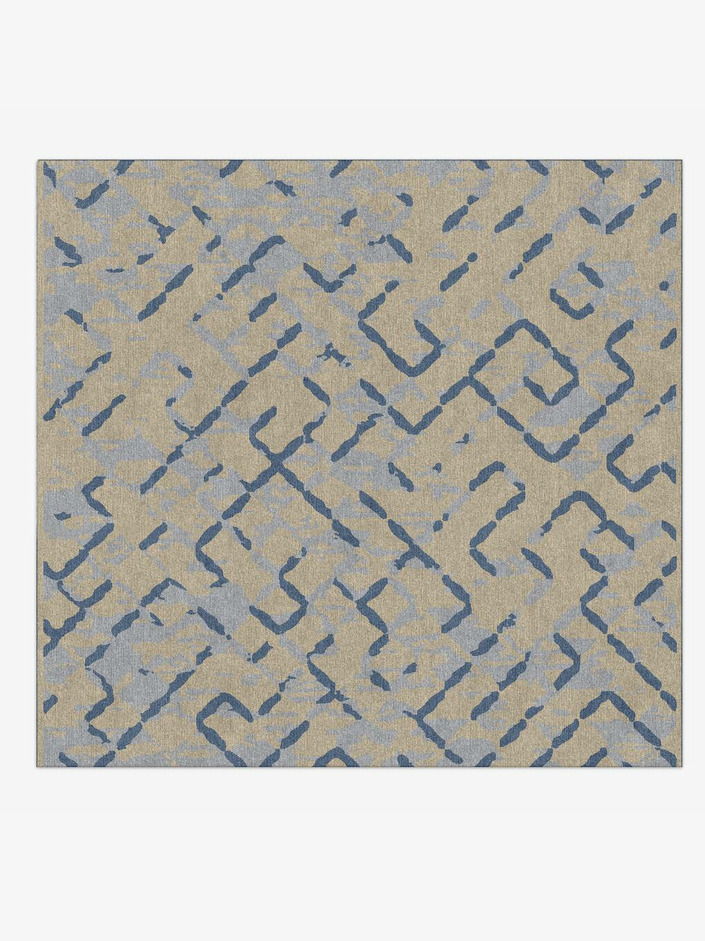 Linkage Cerulean Square Hand Knotted Tibetan Wool Custom Rug by Rug Artisan