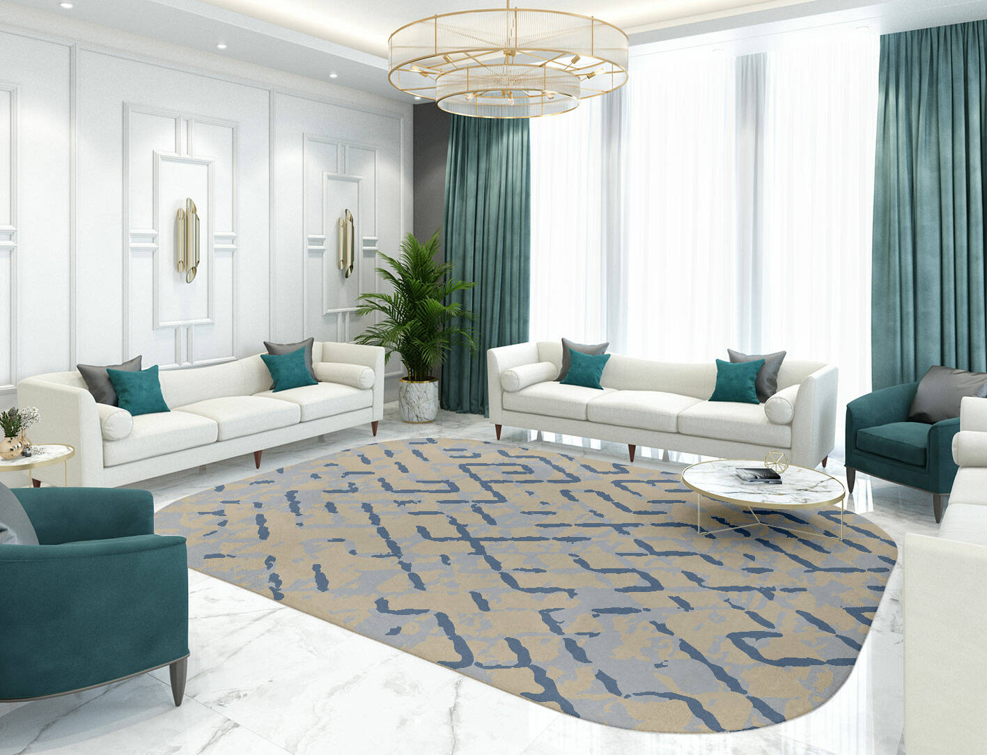 Linkage Cerulean Oblong Hand Tufted Pure Wool Custom Rug by Rug Artisan