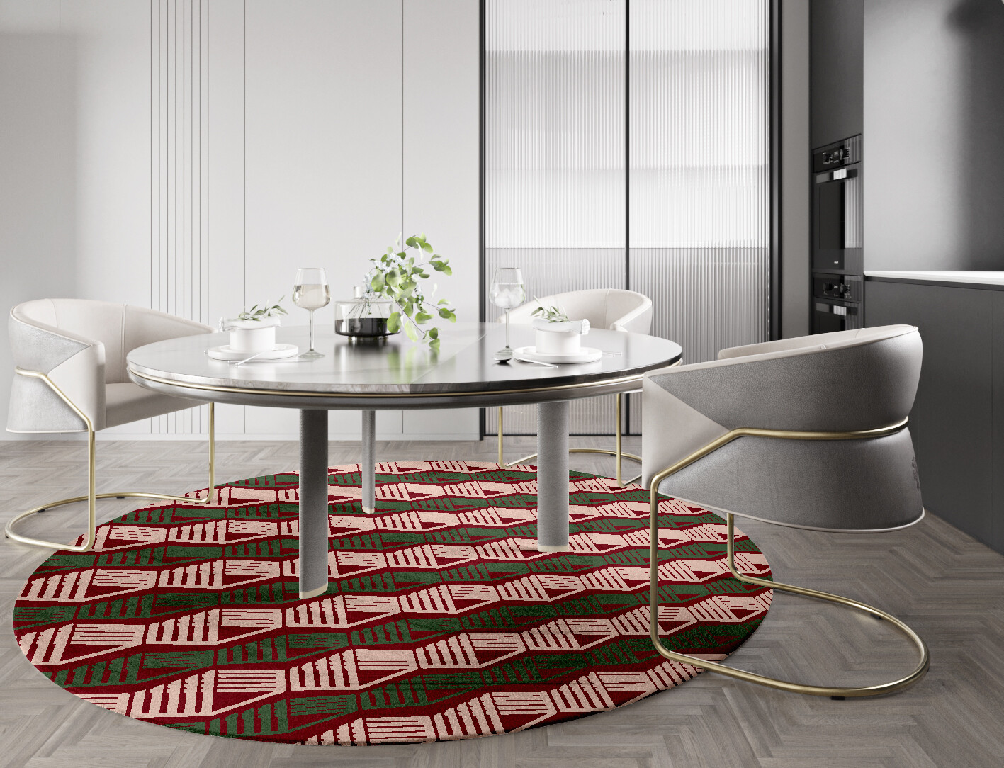 Links Geometric Round Hand Knotted Bamboo Silk Custom Rug by Rug Artisan