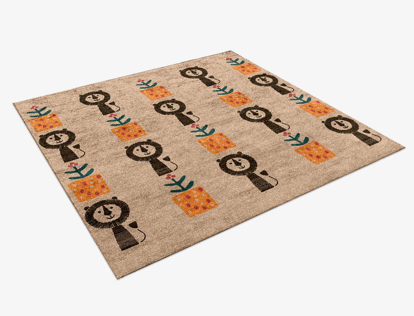 Lion Bling Kids Square Hand Knotted Bamboo Silk Custom Rug by Rug Artisan