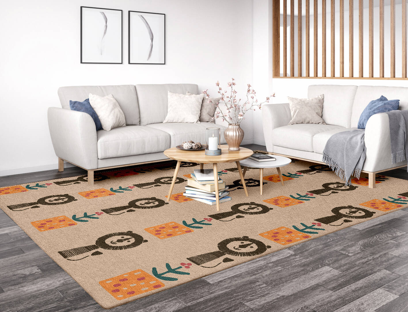 Lion Bling Kids Rectangle Hand Tufted Pure Wool Custom Rug by Rug Artisan