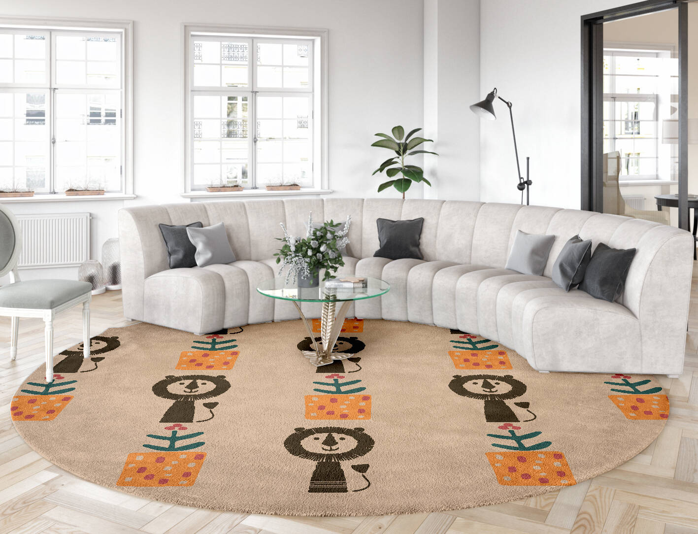 Lion Bling Kids Round Hand Tufted Pure Wool Custom Rug by Rug Artisan