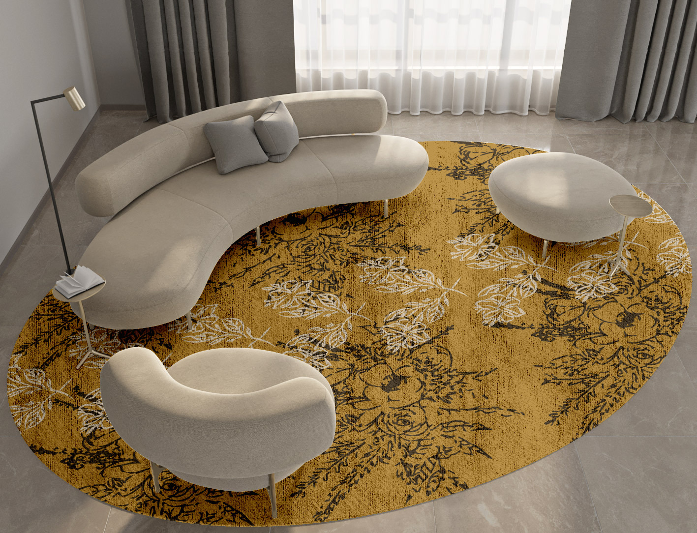 Litho Floral Oval Hand Knotted Bamboo Silk Custom Rug by Rug Artisan