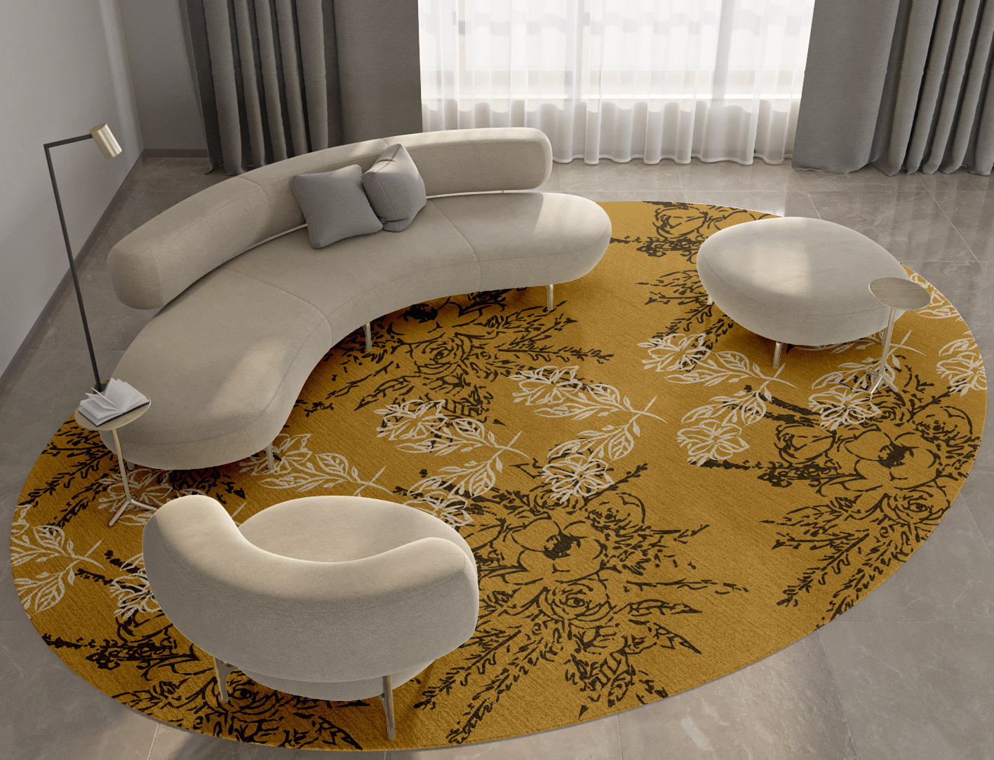 Litho Floral Oval Hand Knotted Tibetan Wool Custom Rug by Rug Artisan