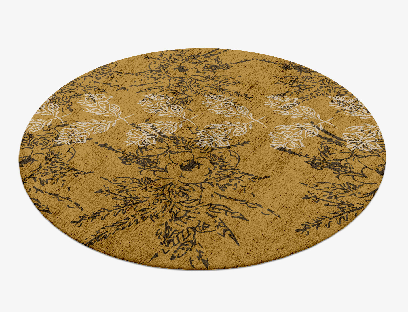 Litho Floral Round Hand Knotted Bamboo Silk Custom Rug by Rug Artisan